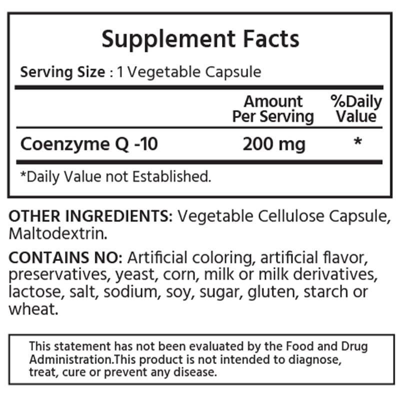 ML Naturals Pure CoQ-10 200 mg, 60 Vegetable Capsules. One