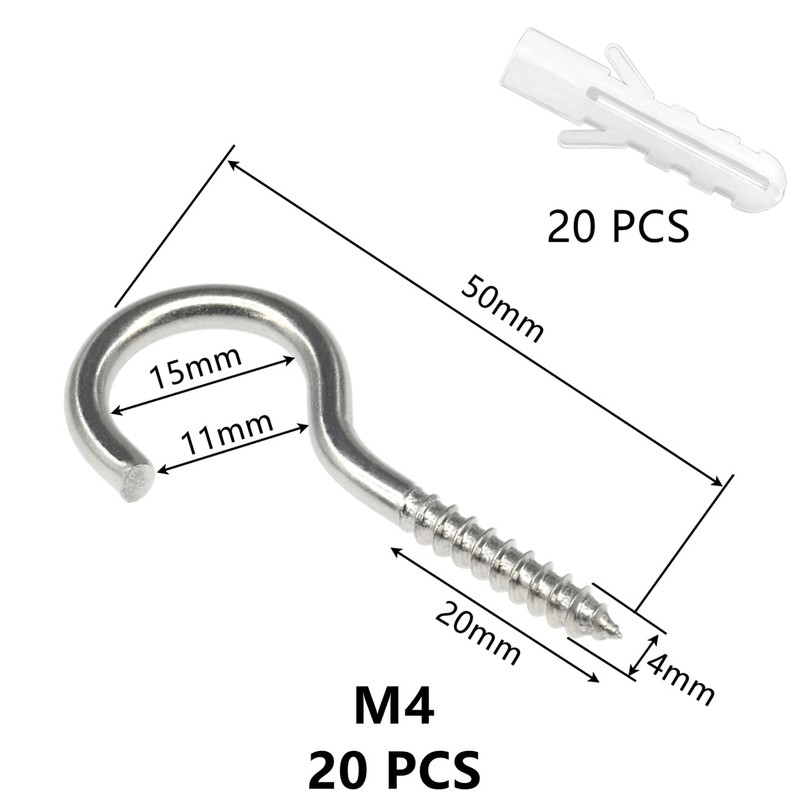 DDHOMIN 20 Pieces Stainless Steel Screw-in Ceiling Cup Screw Hooks