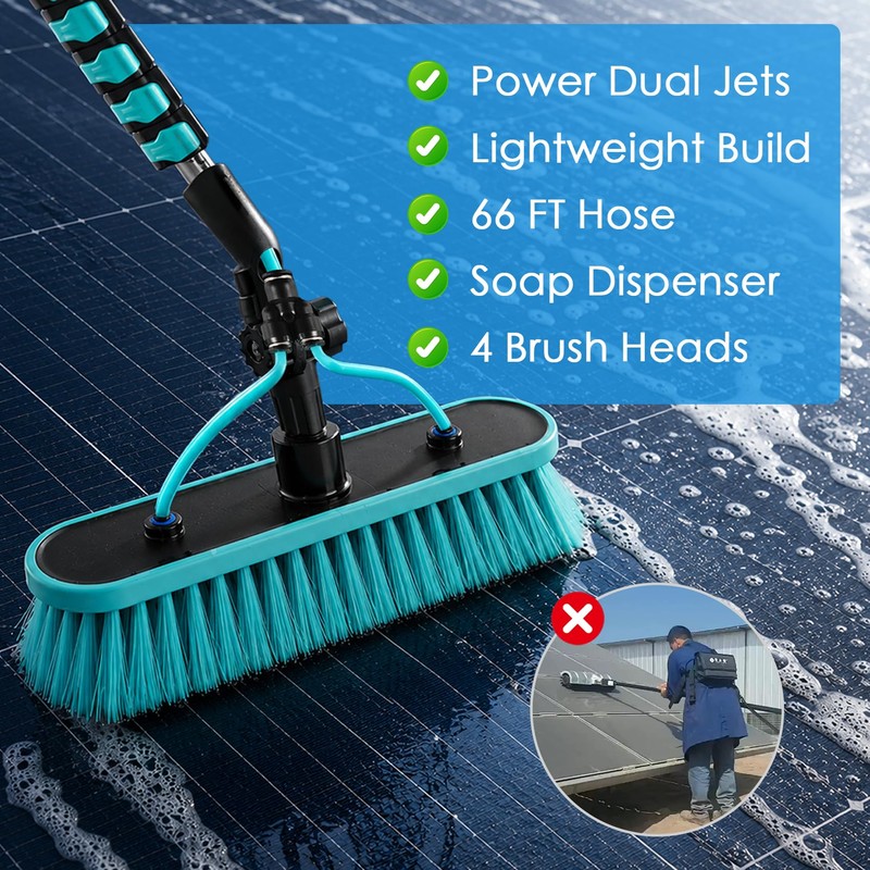 Adjustable 24FT Water Fed Pole Cleaning Kit with 4 Brush
