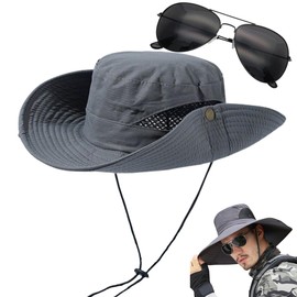 Sombrero de sol para hombre con gafas de so, Sombrero protector de pescador, Sombrilla plegable anti-UV, Sombrero de pesca transpirable, ala ancha, transpirable para verano, senderismo, camping.