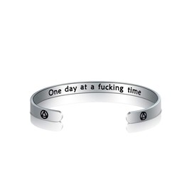 One Day At A Time Bracelet Sobriety Gift Addiction Recovery Gift AA Bracelet NA Gift, Stainless Steel