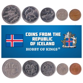 Iceland 5 Mixed Coins | 5 Aurar – 10 Kronur | Icelandic Currency Since 1944