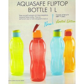 Tupperware Aquasafe Flip Top Bottle 1 L each, Set of 4