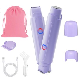 Bikini Trimmer for Women 2 in 1 Electric Shaver for Women IPX7 Waterproof Wet & Dry Use Body Hair Trimmer and Facial Hair Remover for Bikini Underarm Leg Arm Body Face electric razors for women，purple