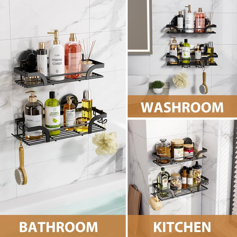 LEVERLOC Shower Caddy Suction Cup, 2 Pack Shower Shelves for