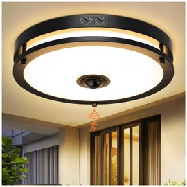 OYKYOHEI 24W Motion Sensor Outdoor Ceiling Light, 12IN 2700K/3000K/3500K/4000K/5000K Adjustable Ceiling Lights, Dusk to Dawn Flush Mount LED Ceiling Light Fixture for Porch, Entryway, Garage, Hallway