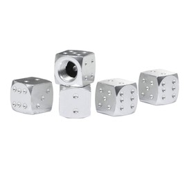 Borola New Dice Aluminum Shaved Air Valve Caps, Tires, Aluminum, Anodized, Corrosion Prevention, Car and Motorcycle, Set of 5 (Silver)