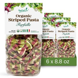 Food to Live Organic Striped Farfalle Pasta, 8.8 oz (Pack of 6) - Italian Artisan Tri-Color Bow-Tie Pasta. Made with Semolina, Beet and Spinach.