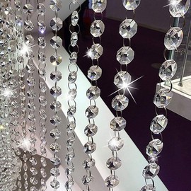 EBETA Pack of 6 1 m Crystal Beads Garland Octagon Curtains Strands Garland Pendant Octagon Beads Crystal Chain Wedding House Christmas Decoration Party Decor