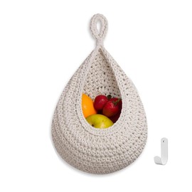 Fruit Basket Hanging Wall Basket Teardrop Hanging Storage Baskets Handwoven Durable for Kitchen Storage Vegetable Fruit Planters Fruit Planters Tomato Potato and Onion Storage Box(White)