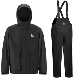 Rizzon Sailing Jacket with Bib Pants Overall Waterproof for Men Women Fishing Rain Suits Coastal(Black,Large)