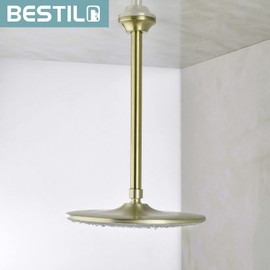 BESTILL 12 Inch Ceiling Mount Rain Shower Head Arm and Flange, Brushed Gold