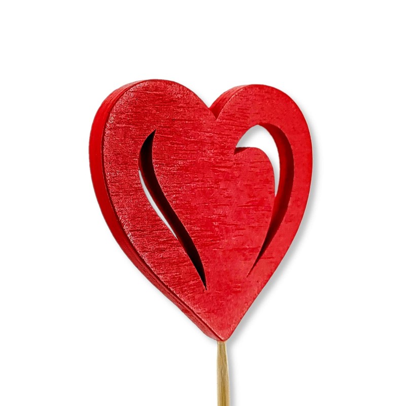 DARO DEKO Wooden Flower Stake Heart Red Pack of 5