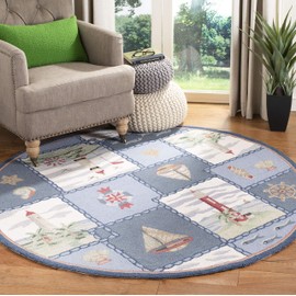 Safavieh Chelsea Collection HK267A Hand-Hooked French Country Wool Area Rug, 3' x 3' Round, Blue