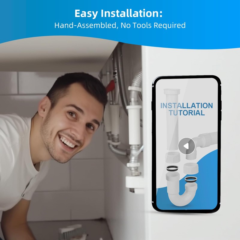 Hibbent Waste Pipe for Kitchen Sink,1 1/2 inch,Flexible Trap Without