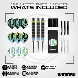 WINMAU Darts Fireball 22g Brass Steel Tip Darts Set with Dart Flights and Shafts (Stems) Including Dart Wallet