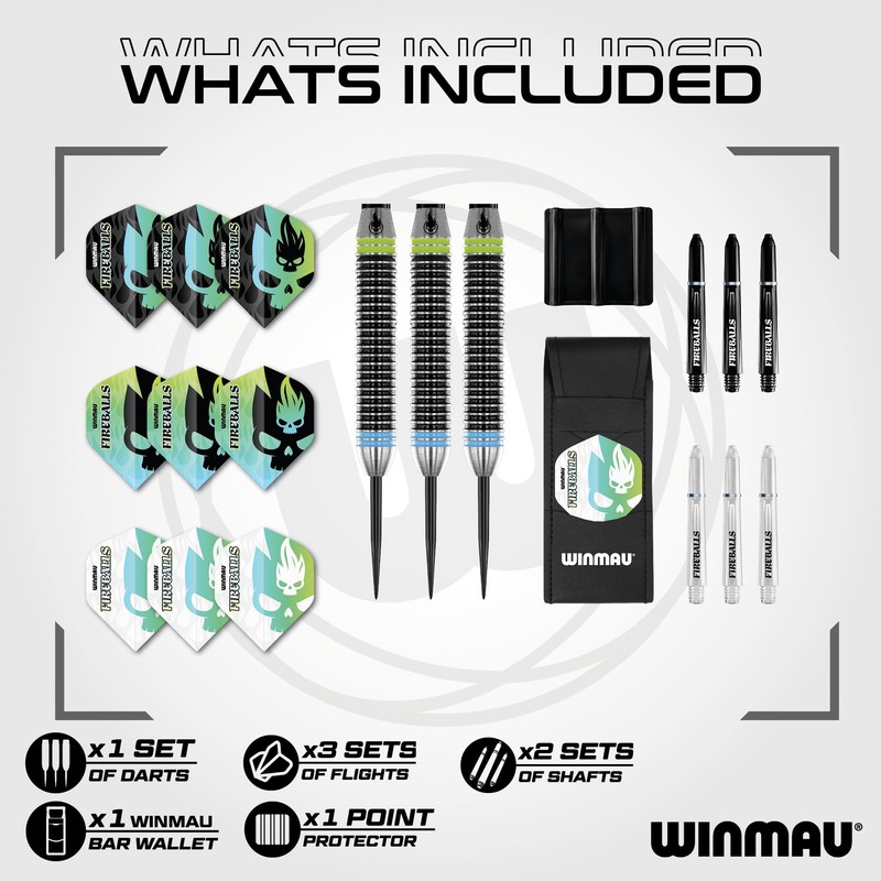 WINMAU Darts Fireball 22g Brass Steel Tip Darts Set with