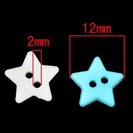 Botones de costura (100 unidades, 12 mm, plástico rojo/blanco, con forma de estrellas, 2 agujeros, accesorios de costura, bricolaje, álbumes de recortes, manualidades, color blanco)