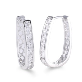GULICX White Gold Electroplated Round White Zircon CZ Charm Women Lady Hoop earring