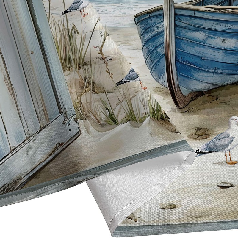 Coastal Beach Shower Curtain, Nautical Lighthouse Sailboat Ocean Seaside Seascape