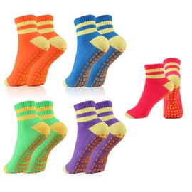 Newofview 5 Pairs of Yoga Socks, Non-Slip Socks for Women, Non-Slip Pilates Socks, Women's Stopper Socks, Grip Socks for Home, Hospital, Rehabilitation, Dance, Workout, Sports, EU 35-39, Blue + Green