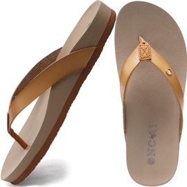 ONCAI Womens Flip Flops For Women Comfortable Leather Strap Yoga Mat Non-Slip Women's Thong Sandal Casual Summer Beach Slippers With Arch Support Taupe Size 11