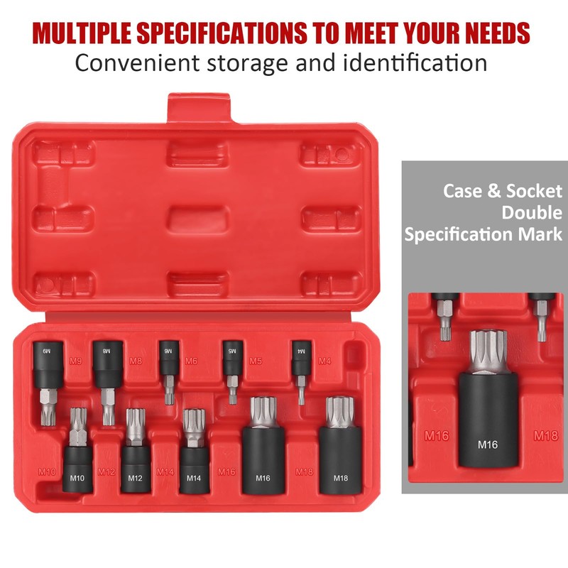 Awang 10-Piece XZN Triple Square Spline Bit Socket Set, 1/4",3/8"and