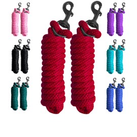 Majestic Ally 2 Pack Solid Poly Lead Rope for Horses and Livestock - 10 Feet Long and 5/8 Inch Thick Interchangeable Heavy Duty Snap Hook - Handmade - Soft, Broken to the Touch (Red)