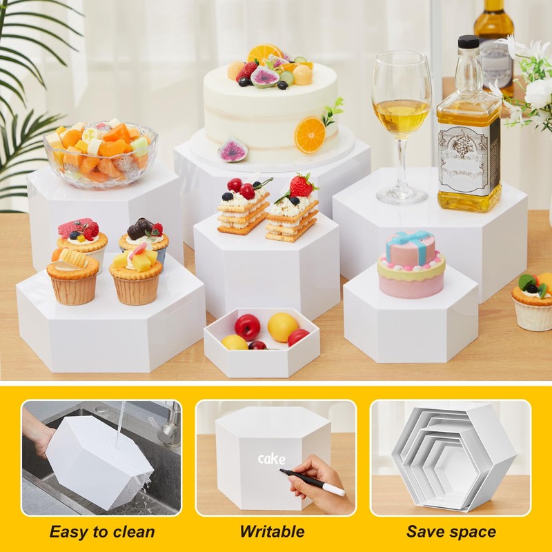 Leinuosen 7 Pcs Large Hexagonal Buffet Risers Set 6" to