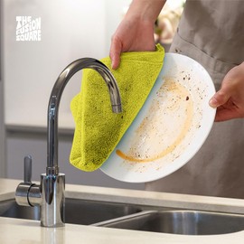 The Fusion Square Microfiber Towels All-Purpose Washable Reusable Microfiber Cleaning Cloth for Cars, Kitchen, House - Highly Absorbent and Lint Free Glass Cleaning Rags (Yellow, 10)