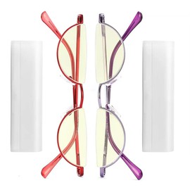 touk Half Frame Reading Glasses Anti Blue Light UV Filter, Half Moon Lens Semi Rim Spring Hinge Readers with Case for Women Red/Purple 2 Pack +2.75