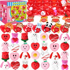 28 Pack Valentine Mochi Squishies Toys and Valentine Cards for Kids, Animal Mochi Squishies Filled Hearts, Kawaii Squishies Stress Relief Fidget Toys Classroom Exchange Party Favors Prizes Gifts
