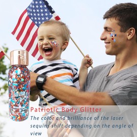 Red White and Blue Body Glitter,4th of July Hair Glitter, USA Flag Pride Face Glitter, Hair Gel for Independence Day Women Reflective Glitters Makeup 4th of July Accessories