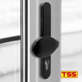 TSS Black UPVC Door Handle Pair Set with Lever and Pad, Suits Fullex Locks, Sprung, 68mm PZ (Centres), 215mm Screw to Screw, Backplate 245mm x 32mm, Replacement PVC Door Handle in Black
