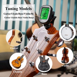 Ranch Guitar Tuner Clip On Professional for Acoustic/Electric Guitar, Ukulele, Violin, Bass, Banjo and Chromatic Tuning Modes - 2 Pack