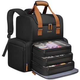 Mancro Hairstylist Travel Bag, 2-Layer Cosmetology Bag with 3 Separate Pouches and 2 Side Pockets, Professional Barber Bag Backpack with Adjustable Dividers for Cosmetology Supplies,Black