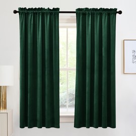 RYB HOME Velvet Curtains 72 inches Long, Rod Pocket Soft Fabric Curtains & Drapes for Bedroom Cafe, Hunter Green, W 42 x L 72, 2 Panels Set