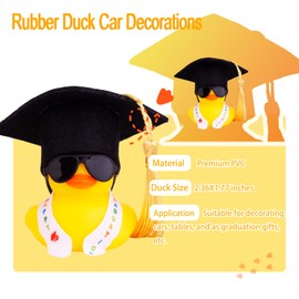 CoFuBcad Graduation Duck Car Ornament, Rubber Duck Car Dashboard Decor with Mini Graduation Hat Sash Sunglasses