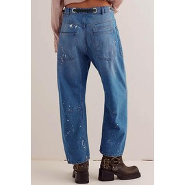 Cicy Bell Womens Baggy Barrel Horseshoe Jeans Wide Leg Drawstring Vintage Denim Pants with Front Pockets Blue