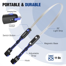 WORKPRO Rechargeable Underhood Work Light, 25inch Long Foldable LED Work Light Bar, 3 Lighting Modes with Adjustable Straps and Hooks, Magnetic Light for Car Repairing/Garage/Workshop/Emergency
