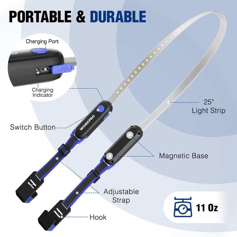 WORKPRO Rechargeable Underhood Work Light, 25inch Long Foldable LED Work