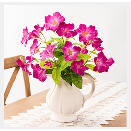 2 Pcs Artificial Azalea Flowers for Outdoors Faux Azalea Bushes Silk Flowers Greenery Artificial Azaleas Bouquet for Patio Lawn Garden Decoration (Purple Red)