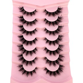 7 Pairs of 5D Faux Mink Eyelashes - Wispy, Natural Fluffy Cat Eye Lashes with Voluminous Look - Ideal for Daily and Party Makeup (7Pairs-WZ38)