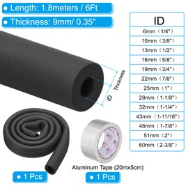 PATIKIL 7/8"(22mm) ID x 6Ft Pipe Insulation Foam Tube Set, Pipe Cover Wrap Roll Bar Padding Tubing with Aluminum Foil for Handle Grip HVAC Outdoor Air Conditioner Units
