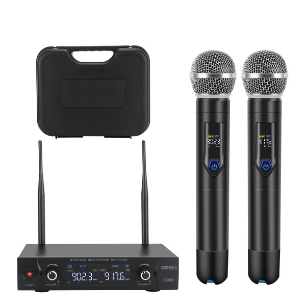 GUDEHOLO Wireless Microphone System with case, Metal UHF Dual Handheld