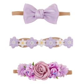 cherrboll cherrboll Baby Girl Nylon Headbands, 3Pcs Handmade Floral Hair Bows, Stretchy Flower Hairbands for Newborns Infants Toddlers