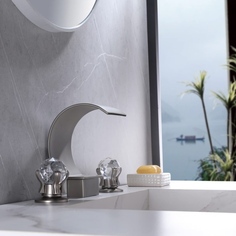 BANGPU Bathroom Sink Faucet 3 Hole Widespread Waterfall Bathroom Faucets
