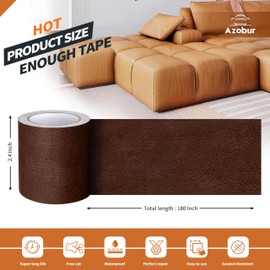 Azbour Leather Repair Tape Patch, 2.4''x15' Super Adhesive, Self-Adhesive Leather Patch for Restoration and Refurbishment of Sofas, Car Seats, Furniture, Vinyl Furniture, Chairs.（Red Brown）