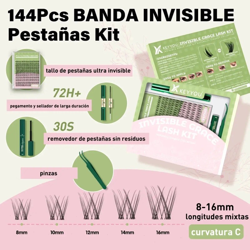 Kit De Extensiones De Pestañas Raíces Invisibles Venus 8-18