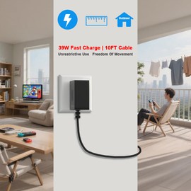 39W Charger for Nintendo Switch - 15V 2.6A with 10FT USB C Cable - Compatible with Switch Lite/OLED, Supports TV Mode and Dock Station
